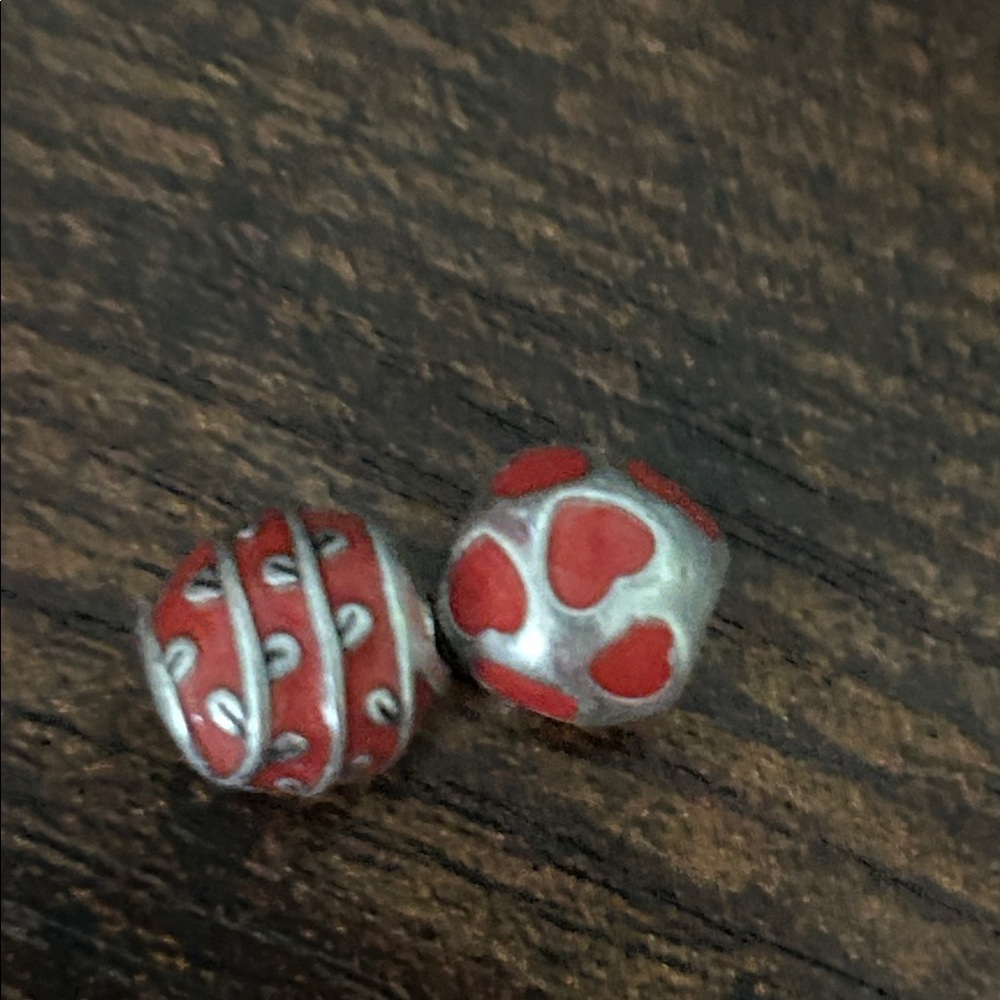 Pandora Red and Silver Heart Charm Set